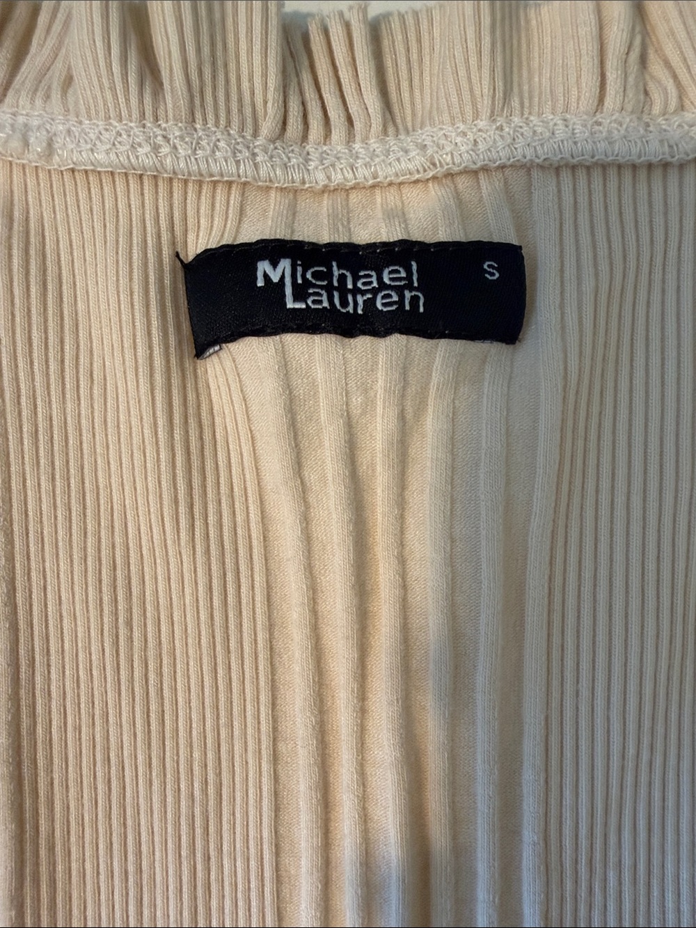 Michael Lauren Cream Ribbed Ruffle-Trim Tank Top Small - Picture 3 of 5